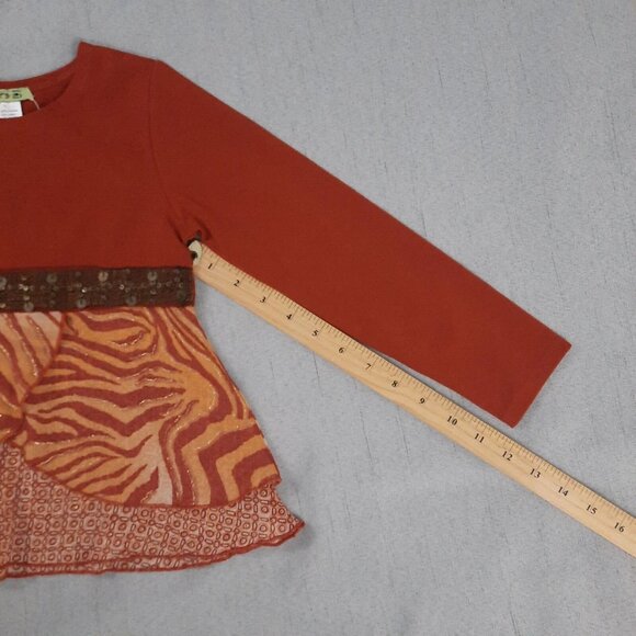 Little Mass Girls Outfit 6 Brown Ruffle Top & Blue Flare Jeans Y2K 2000s Boho - Picture 14 of 16